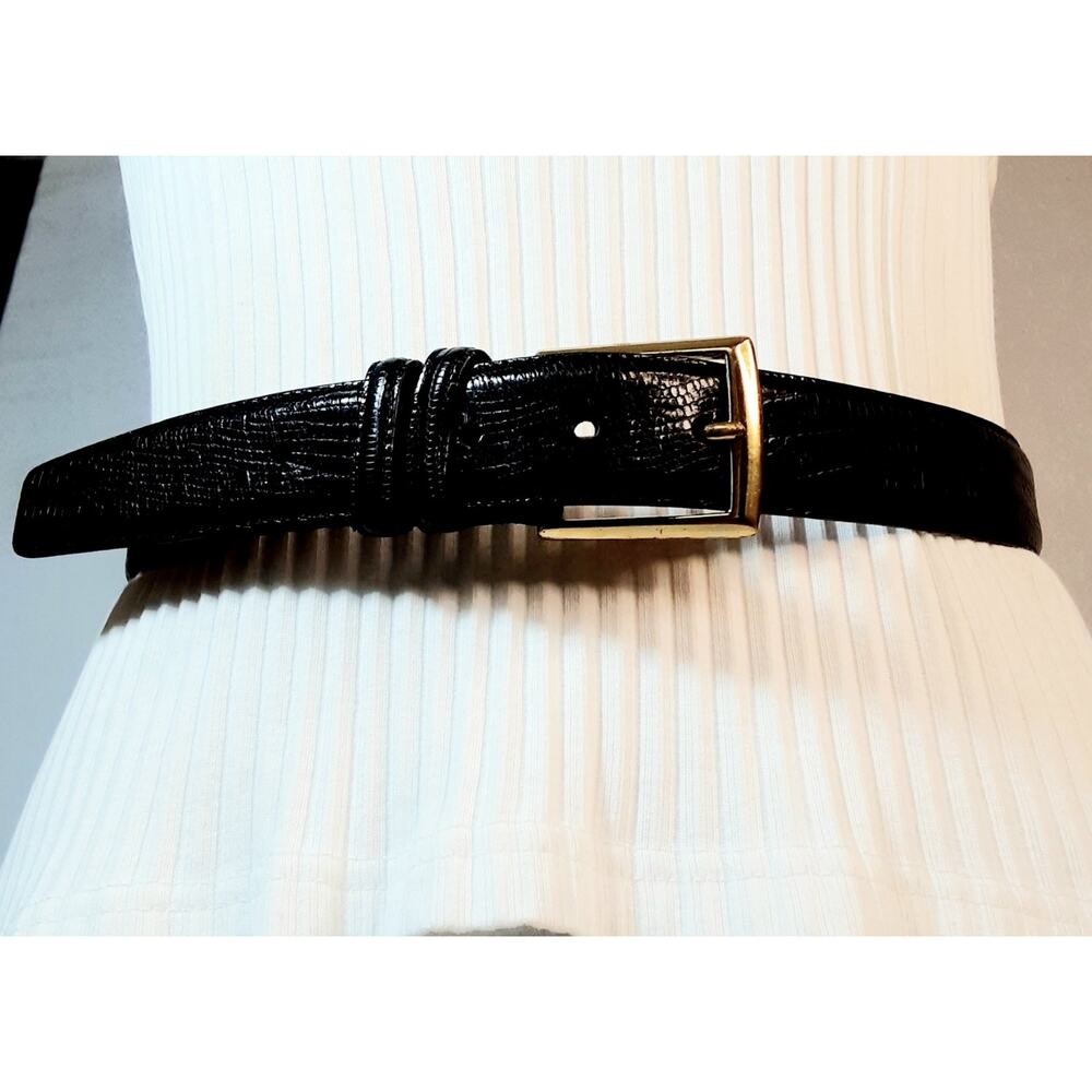 💎Mens Imported Lizard Grain Calfskin Belt 32 Waist Black Double Loop